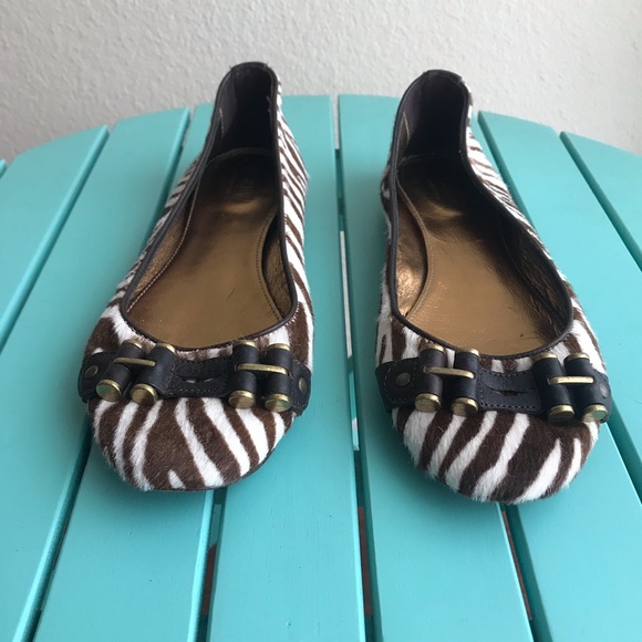 J. Crew Zebra Print Brown Leather Ballet Flats - Picture 2 of 7